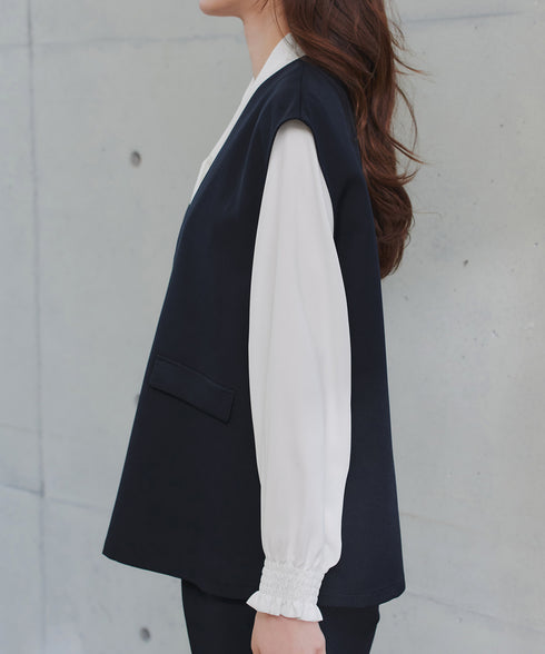 【ブラウス&ベスト&パンツ3点セット】リボンタイブラウス+ベスト付き 3点セットアップ