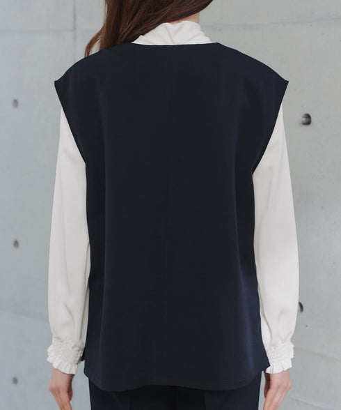 【ブラウス&ベスト&パンツ3点セット】リボンタイブラウス+ベスト付き 3点セットアップ