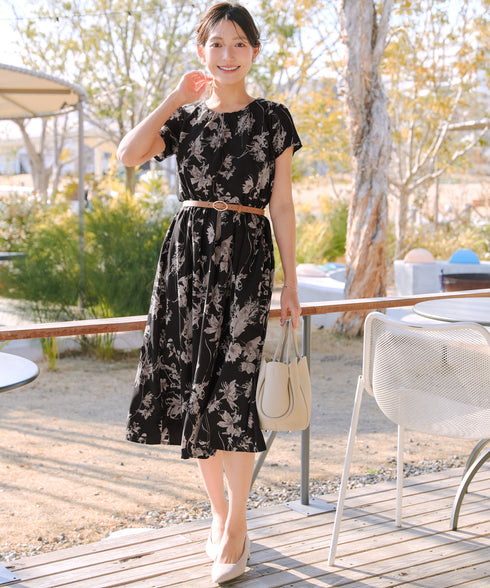 【2点セット】ニットボレロ+花柄ワンピースセット