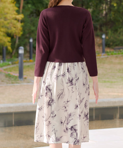 【2点セット】ニットボレロ+花柄ワンピースセット