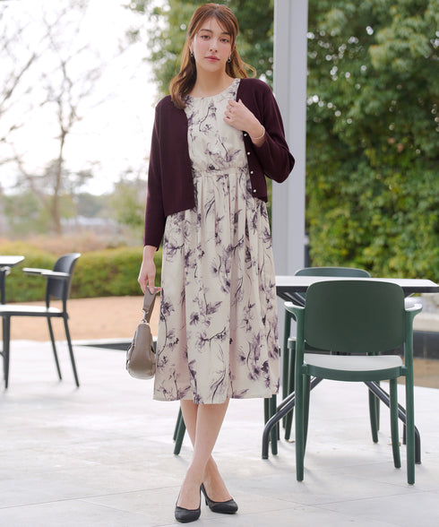 【2点セット】ニットボレロ+花柄ワンピースセット