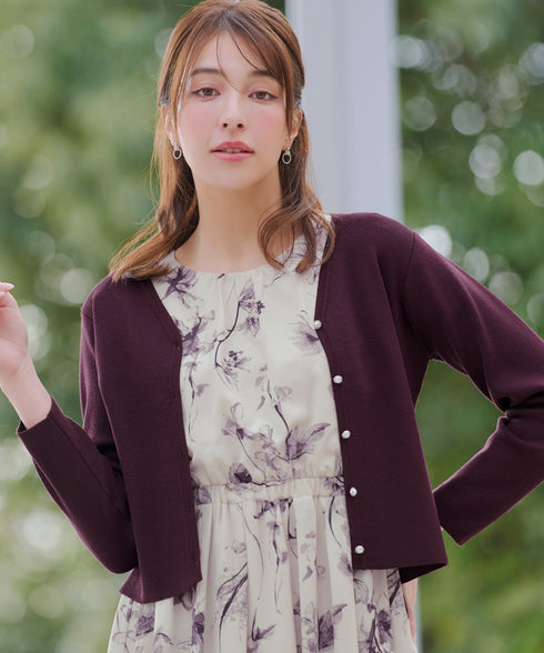 【2点セット】ニットボレロ+花柄ワンピースセット