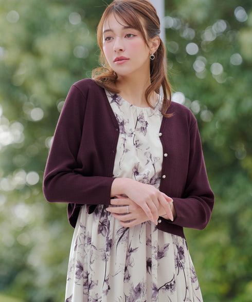 【2点セット】ニットボレロ+花柄ワンピースセット