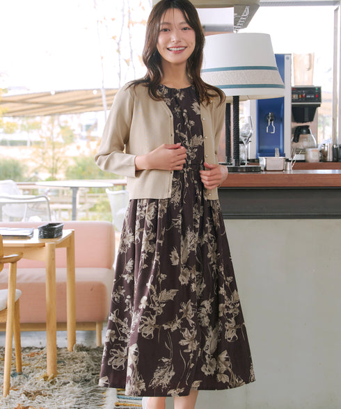 【2点セット】ニットボレロ+花柄ワンピースセット