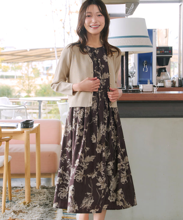 【2点セット】ニットボレロ+花柄ワンピースセット