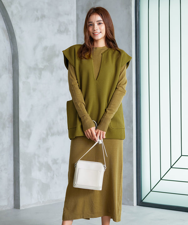 【アウトレット】【2点セット】Wフェイスニットベスト&ニットワンピース