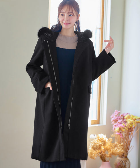 2WAYフード付きフェイクウールコート