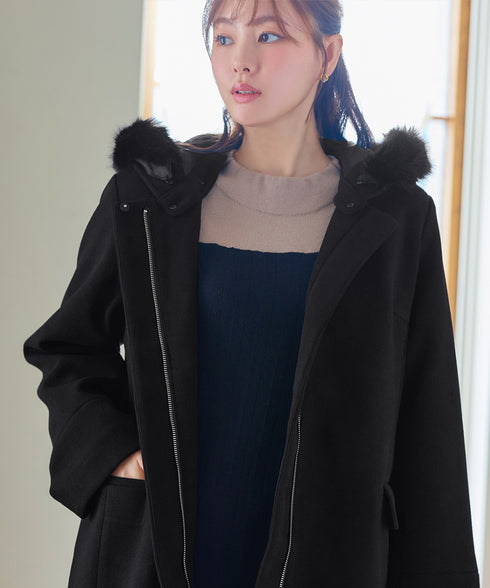 2WAYフード付きフェイクウールコート