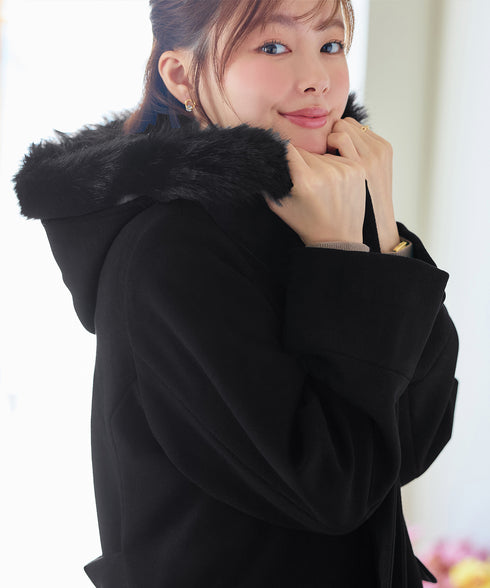 2WAYフード付きフェイクウールコート