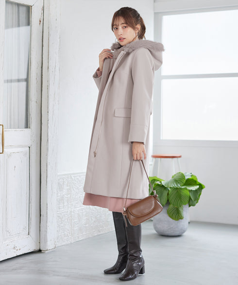 2WAYフード付きフェイクウールコート