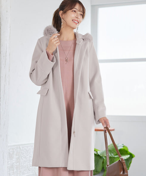 2WAYフード付きフェイクウールコート