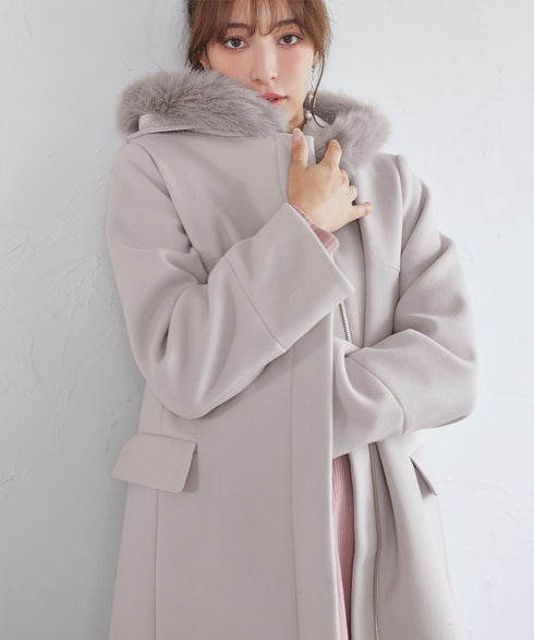 2WAYフード付きフェイクウールコート