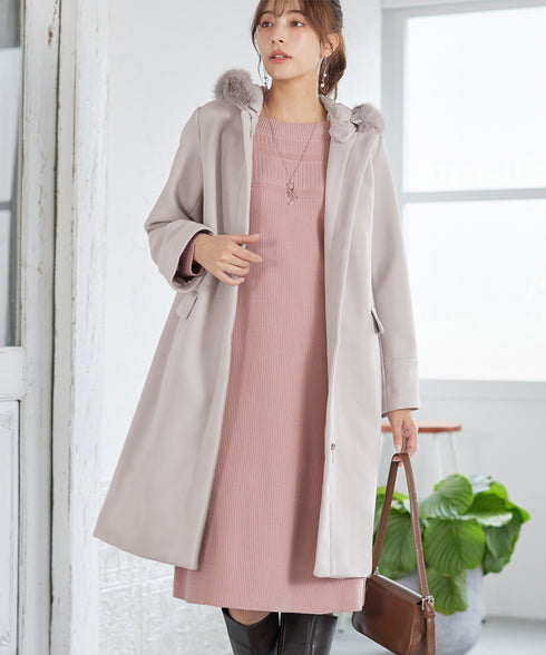 2WAYフード付きフェイクウールコート