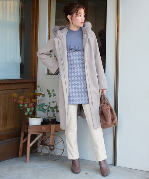 2WAYフード付きフェイクウールコート