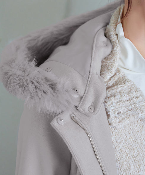 2WAYフード付きフェイクウールコート