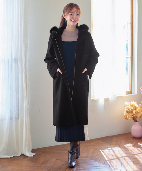 2WAYフード付きフェイクウールコート