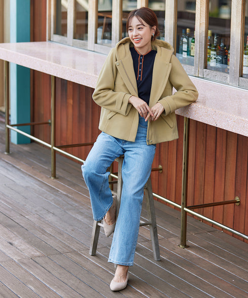 ウールライクフーデットショートコート