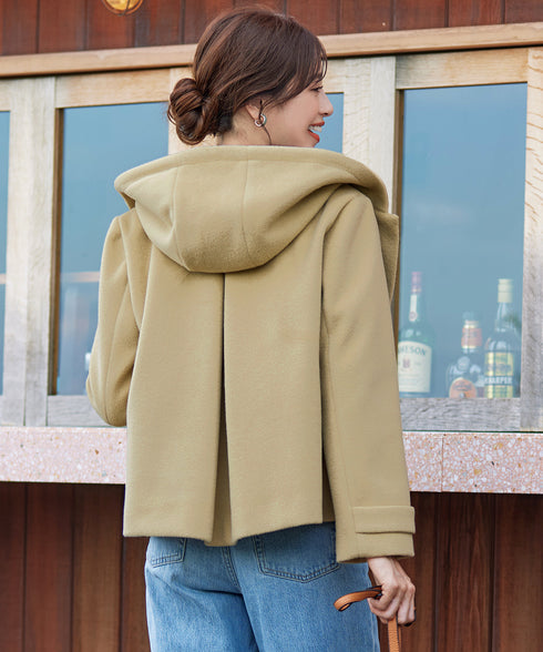 ウールライクフーデットショートコート