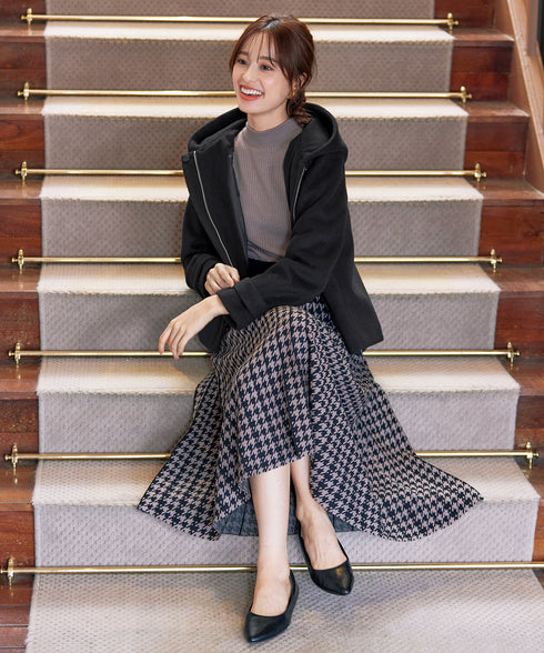 ウールライクフーデットショートコート