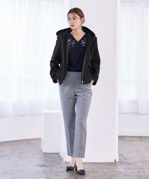 ウールライクフーデットショートコート