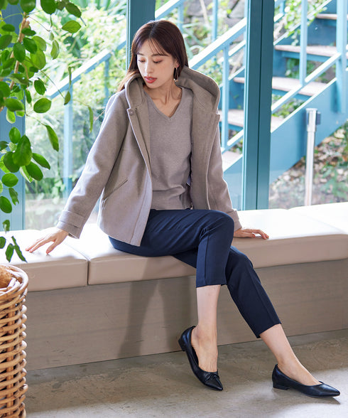 ウールライクフーデットショートコート