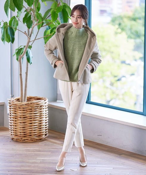 ウールライクフーデットショートコート