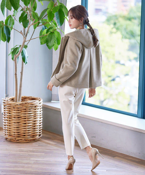 ウールライクフーデットショートコート