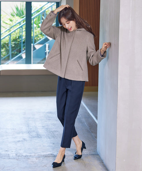 ウールライクフーデットショートコート