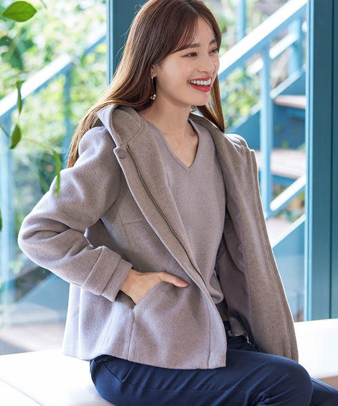 ウールライクフーデットショートコート