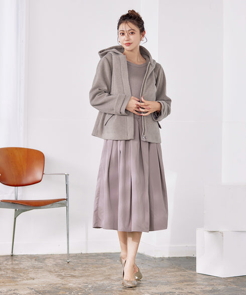 ウールライクフーデットショートコート