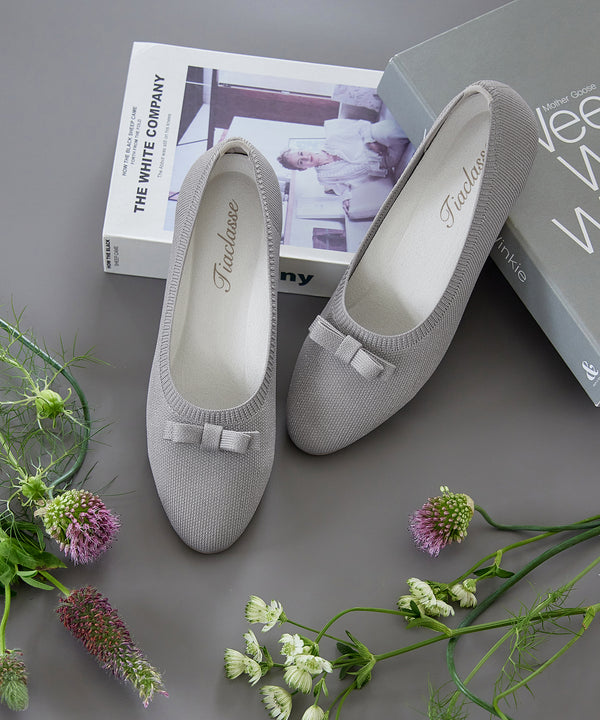 【安田美沙子さん着用 / アウトレット / 洗える/撥水】プチリボンニットフラットパンプス