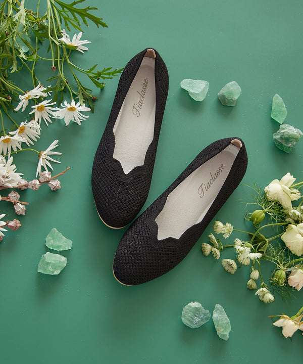 【アウトレット / 洗える / 撥水】スカラップニットフラットパンプス