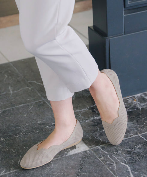 【アウトレット / おのののかさん着用 / アウトレット / 洗える / 撥水】スカラップニットフラットパンプス