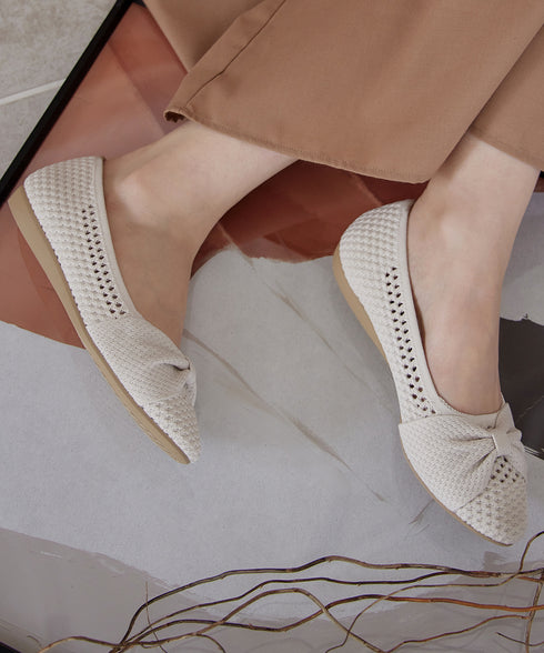 【アウトレット】リボンニットフラットパンプス