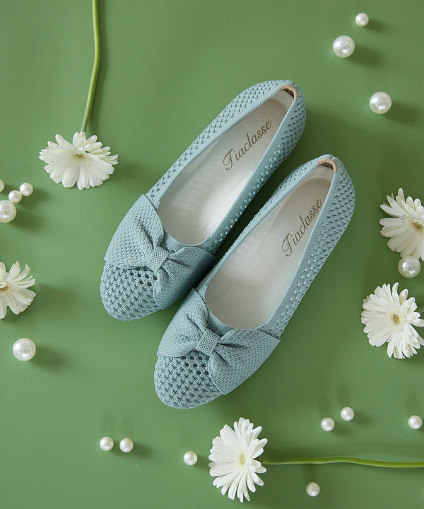 【アウトレット】リボンニットフラットパンプス