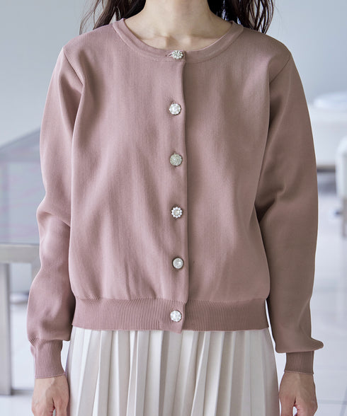 中空糸ビジューボタンカーディガン