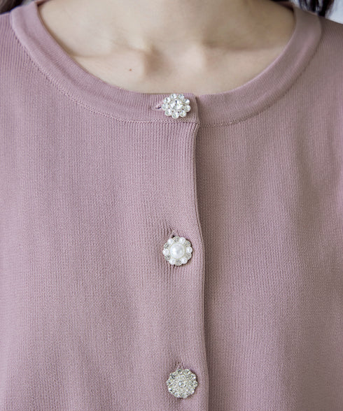 中空糸ビジューボタンカーディガン