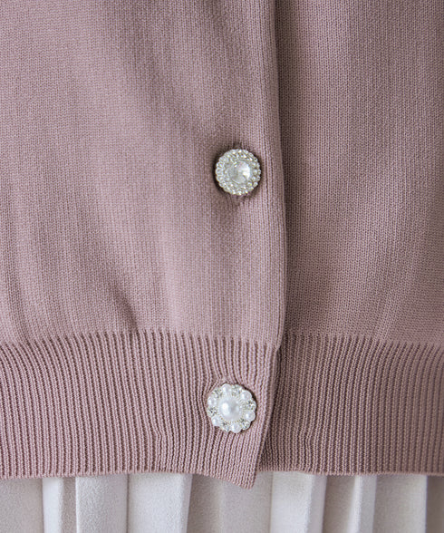 中空糸ビジューボタンカーディガン