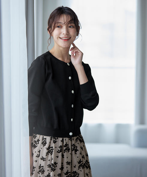 中空糸ビジューボタンカーディガン