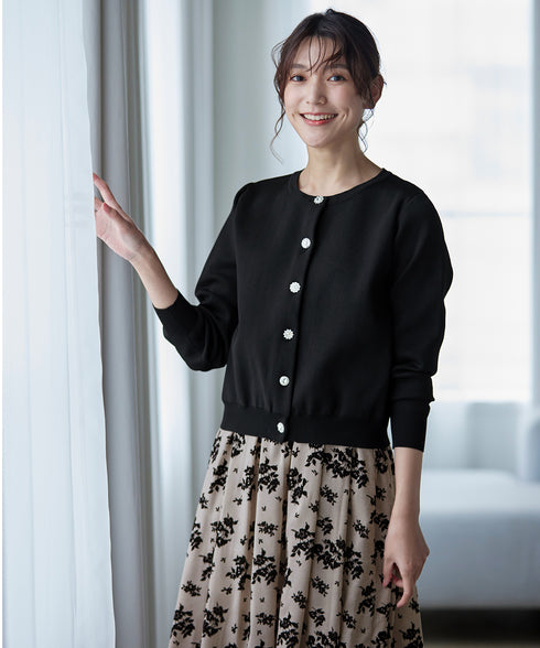 中空糸ビジューボタンカーディガン