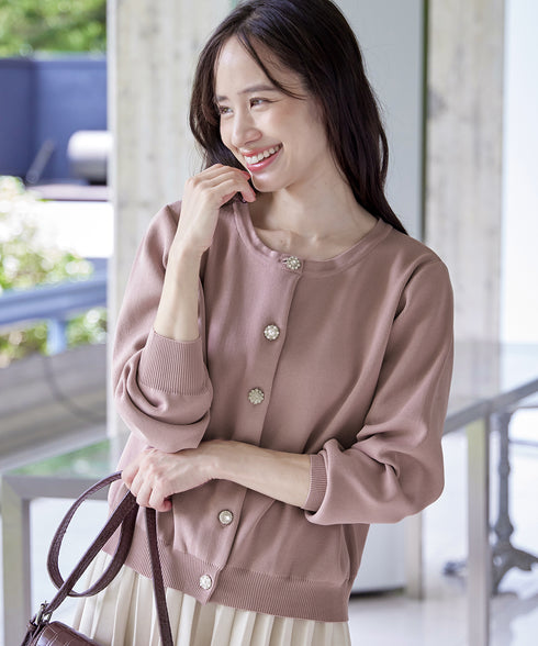 中空糸ビジューボタンカーディガン