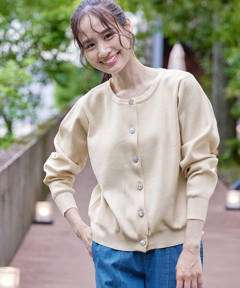 中空糸ビジューボタンカーディガン