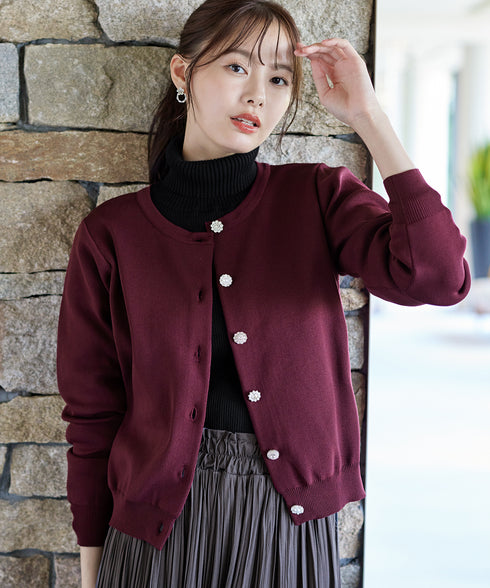 中空糸ビジューボタンカーディガン
