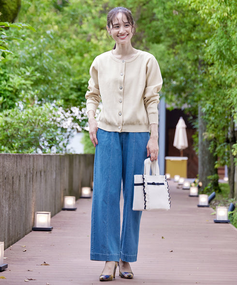 中空糸ビジューボタンカーディガン