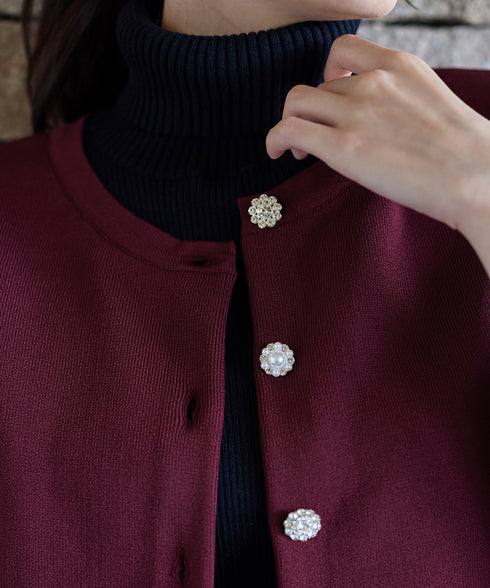 中空糸ビジューボタンカーディガン