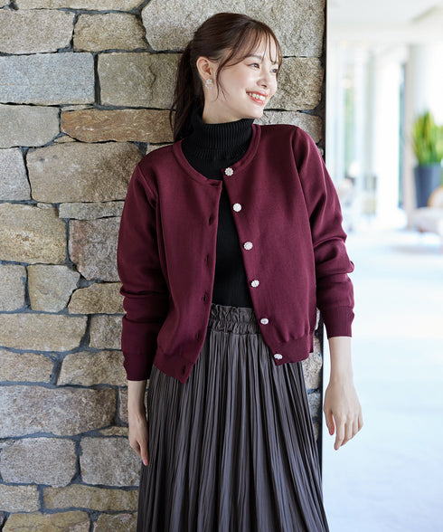 中空糸ビジューボタンカーディガン