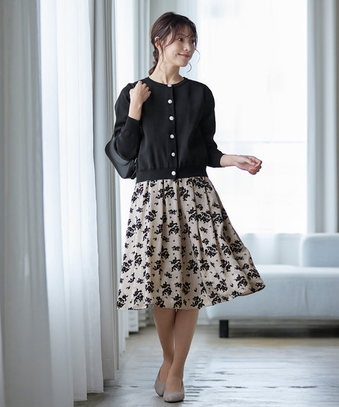 中空糸ビジューボタンカーディガン