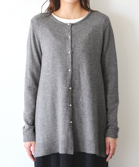 ラウンドネックミドル丈ニットカーディガン