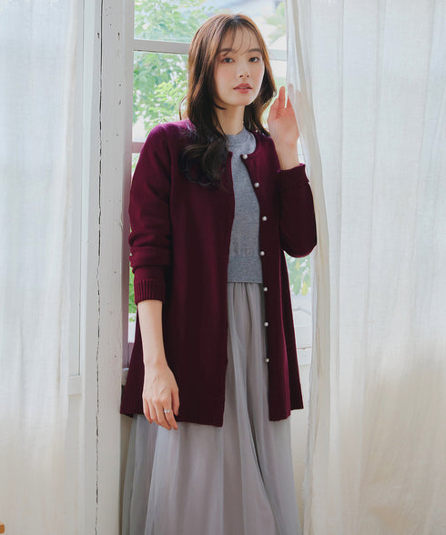 ラウンドネックミドル丈ニットカーディガン
