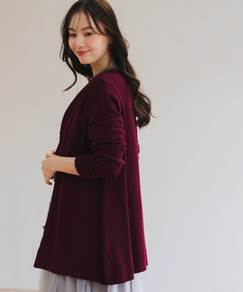 ラウンドネックミドル丈ニットカーディガン